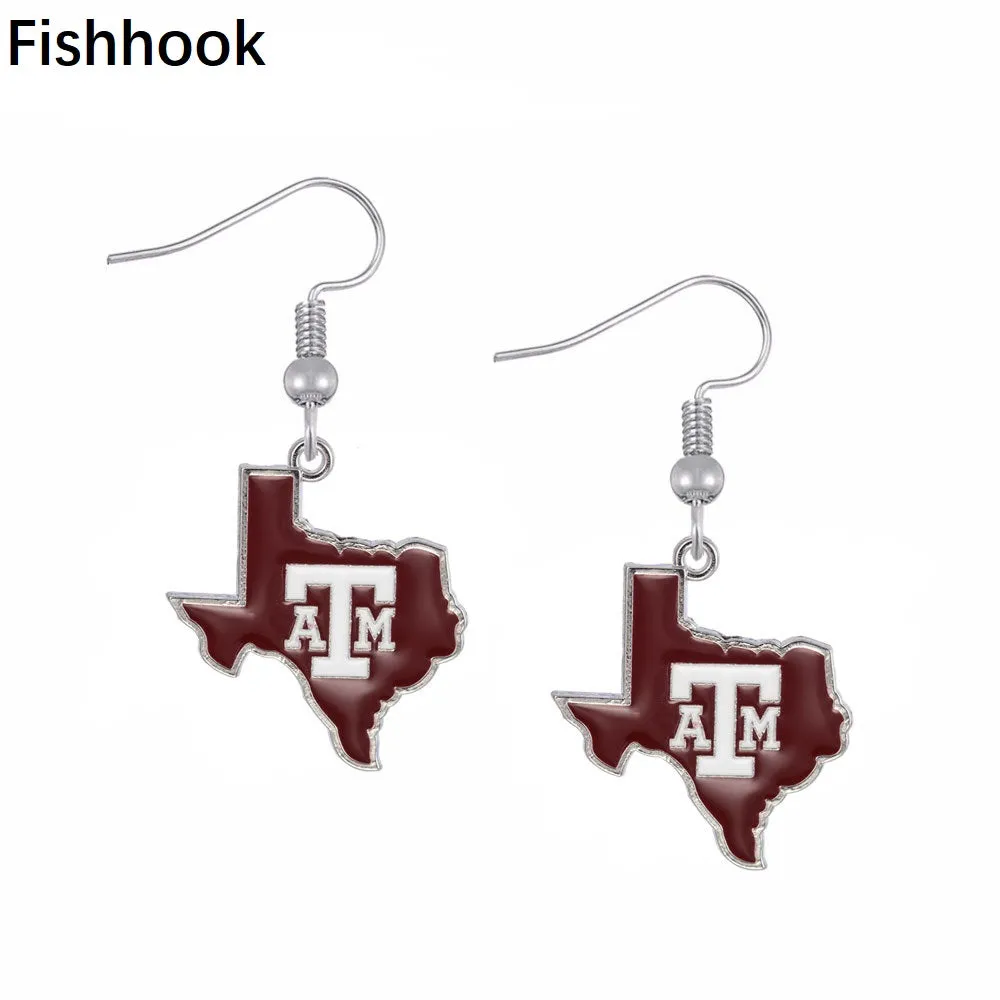 Fishhook Texas map Cowboys Texans A&M Aggies Longhorns Astros Sam Houston Charm Earring For Women Zinc Alloy Earring Jewelry