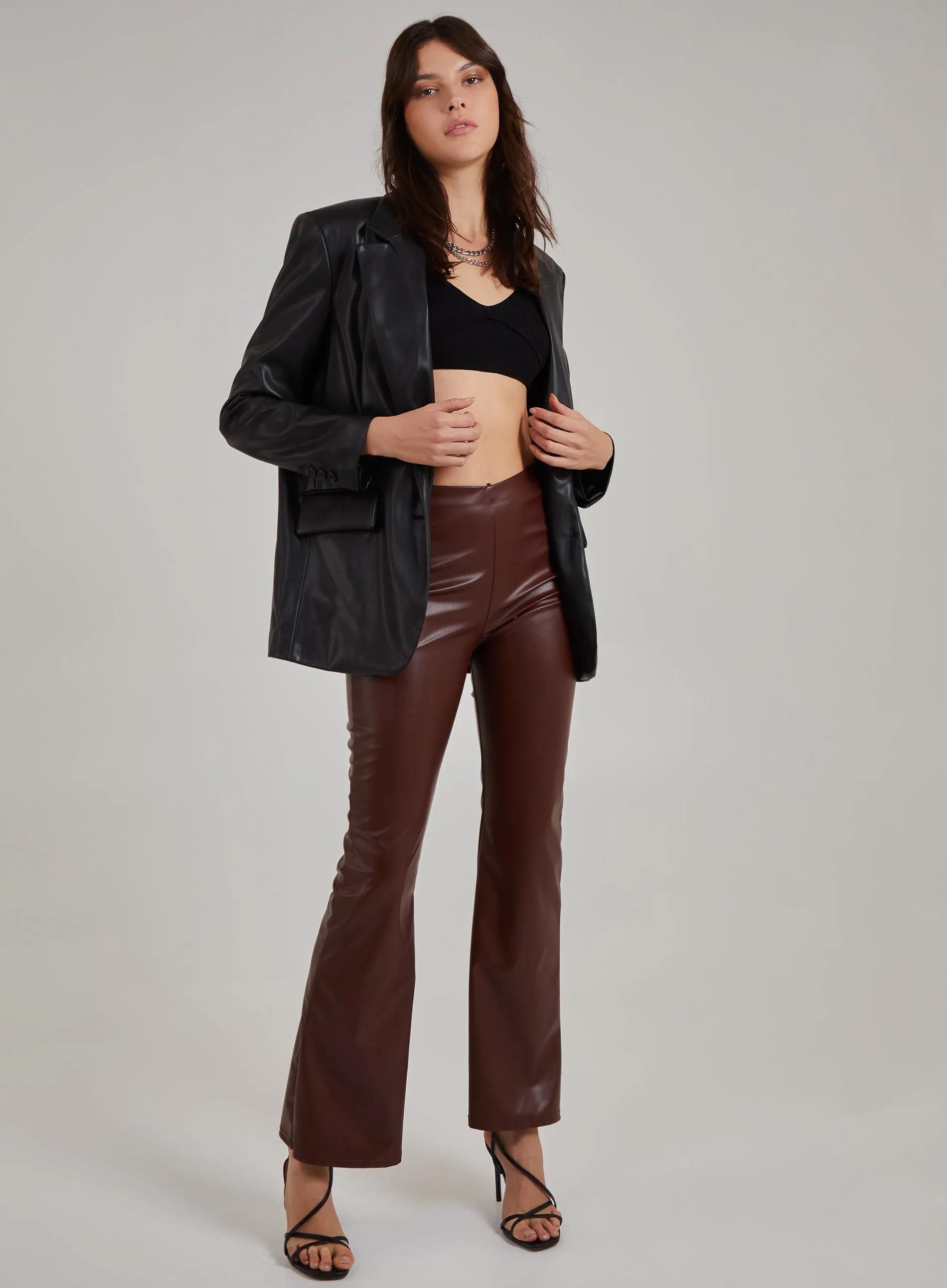 Flare Leather Look Trousers