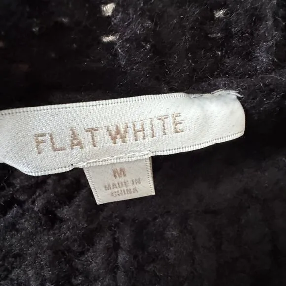 Flat White Anthropologie Sweater Womens Medium Black Bobble One Shoulder Chunky