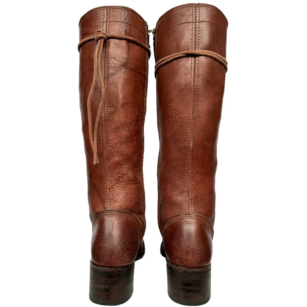 FRYE Vintage Campus Lace Up Tall Knee High Zippered Brown Leather Boots