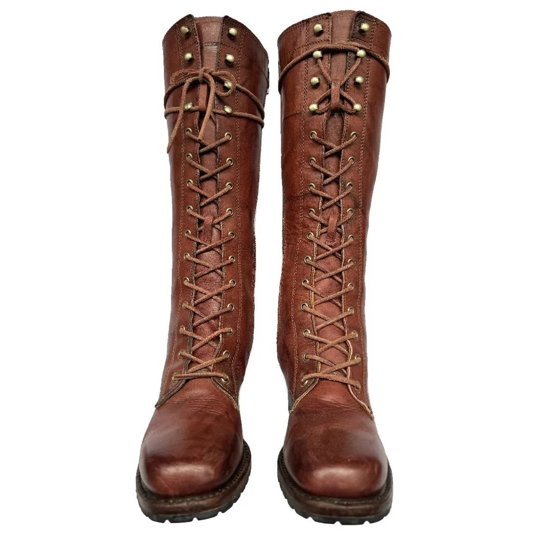 FRYE Vintage Campus Lace Up Tall Knee High Zippered Brown Leather Boots