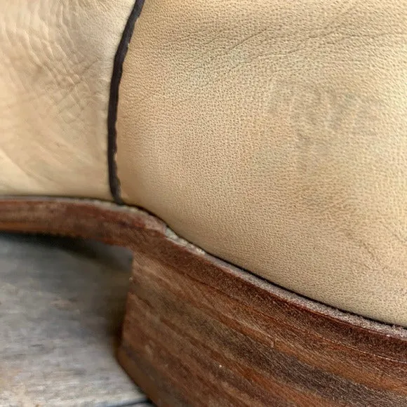 FRYE Vintage Ivory Beige Tall Knee High Stitching Cowgirl Cowboy Western Boots
