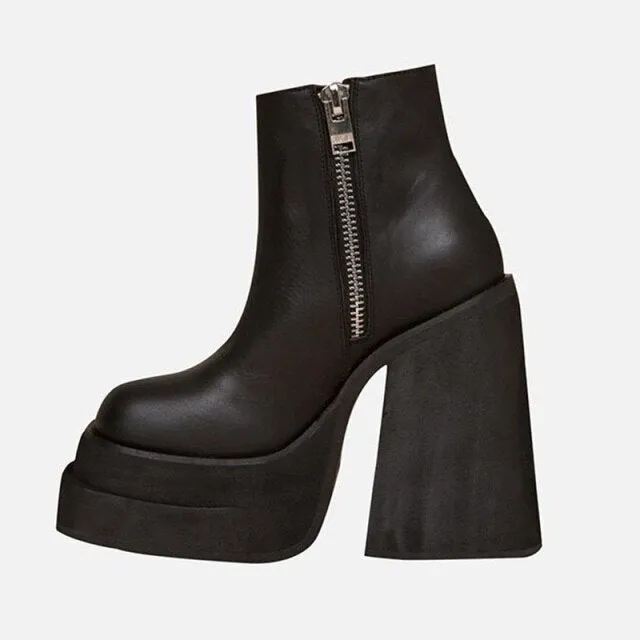 Genuine Leather Women Ankle Boots High Heels Platform