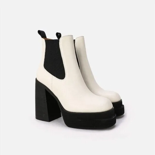 Genuine Leather Women Ankle Boots High Heels Platform
