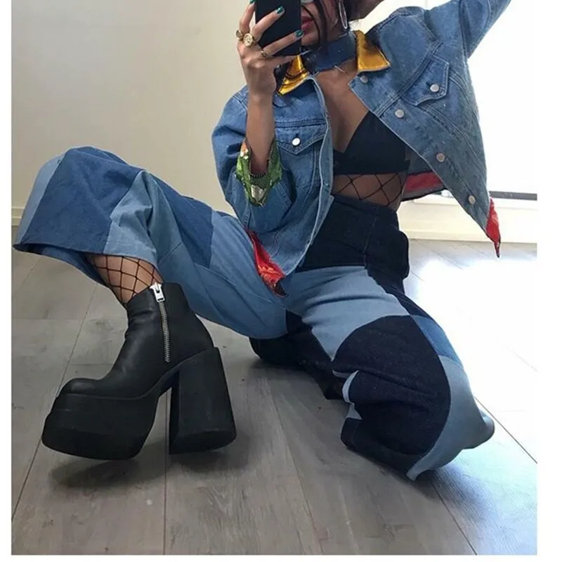 Genuine Leather Women Ankle Boots High Heels Platform