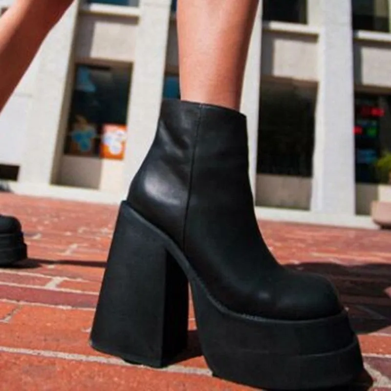 Genuine Leather Women Ankle Boots High Heels Platform