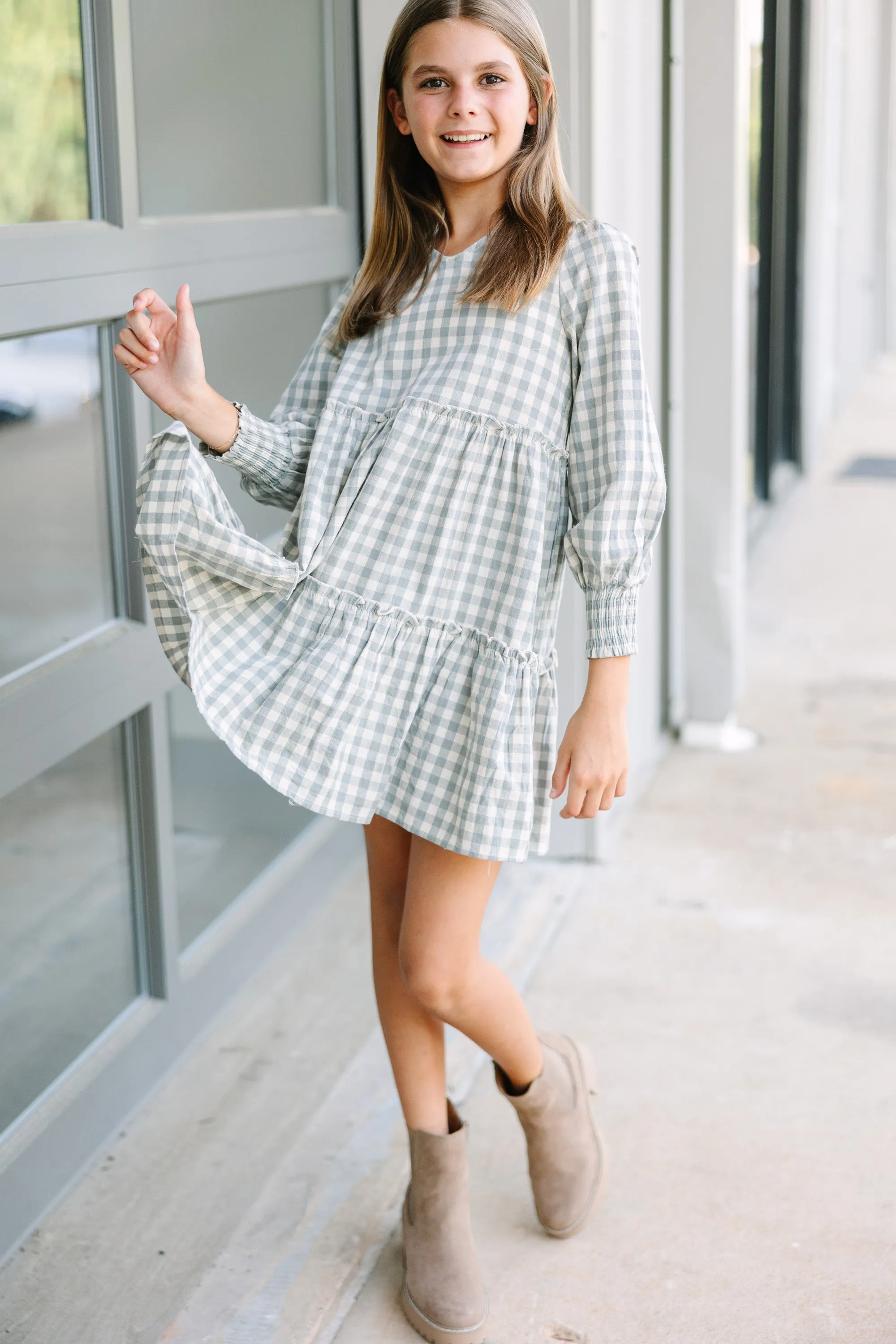 Girls: On This Day Gray Gingham Dress