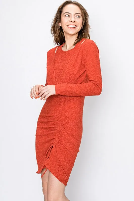 GLADYS RUST RUCHE DRESS