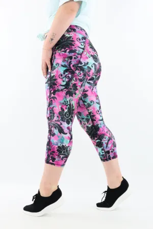 Glisten Floral - Casual - Capri Leggings - Pockets
