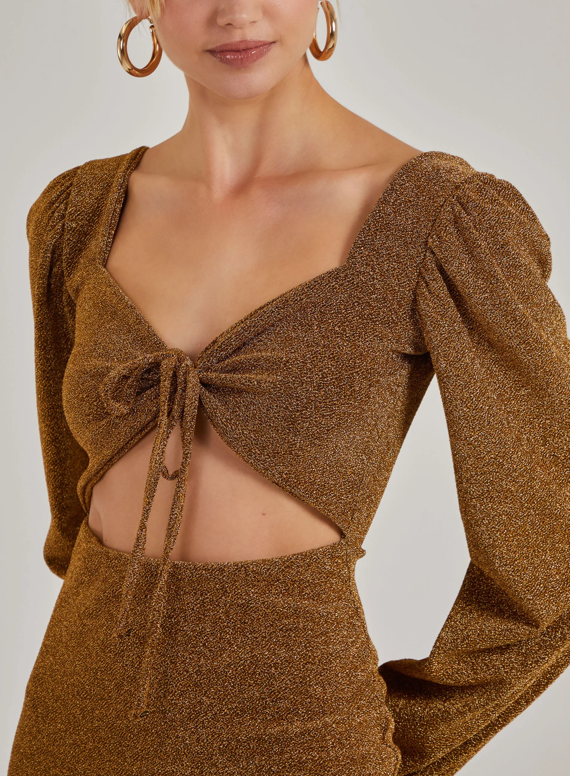 Glitter Puff Sleeve Cut Out Dress