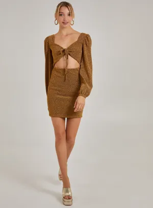Glitter Puff Sleeve Cut Out Dress