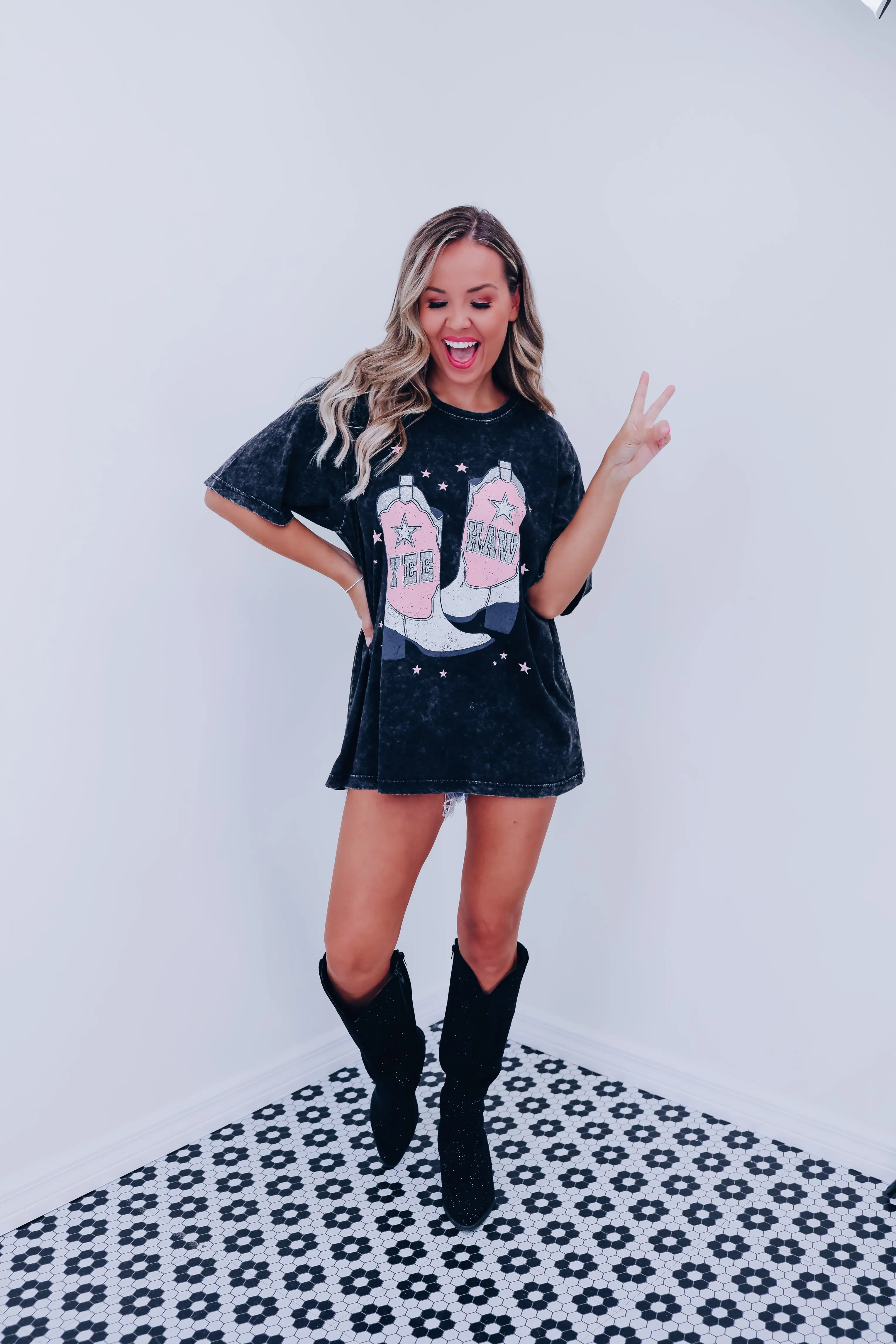 Glitter Yee Haw Graphic Tee - Black