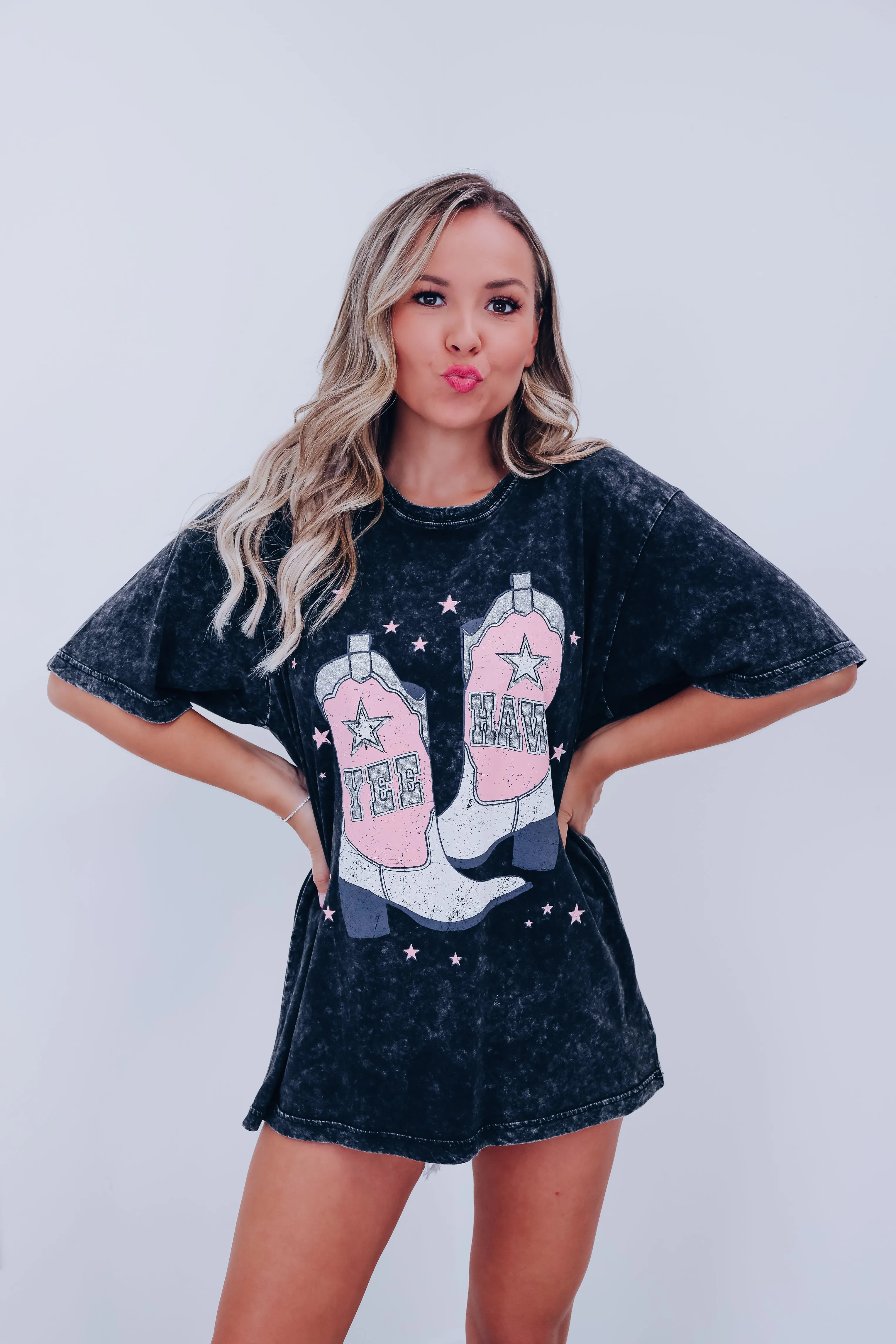 Glitter Yee Haw Graphic Tee - Black