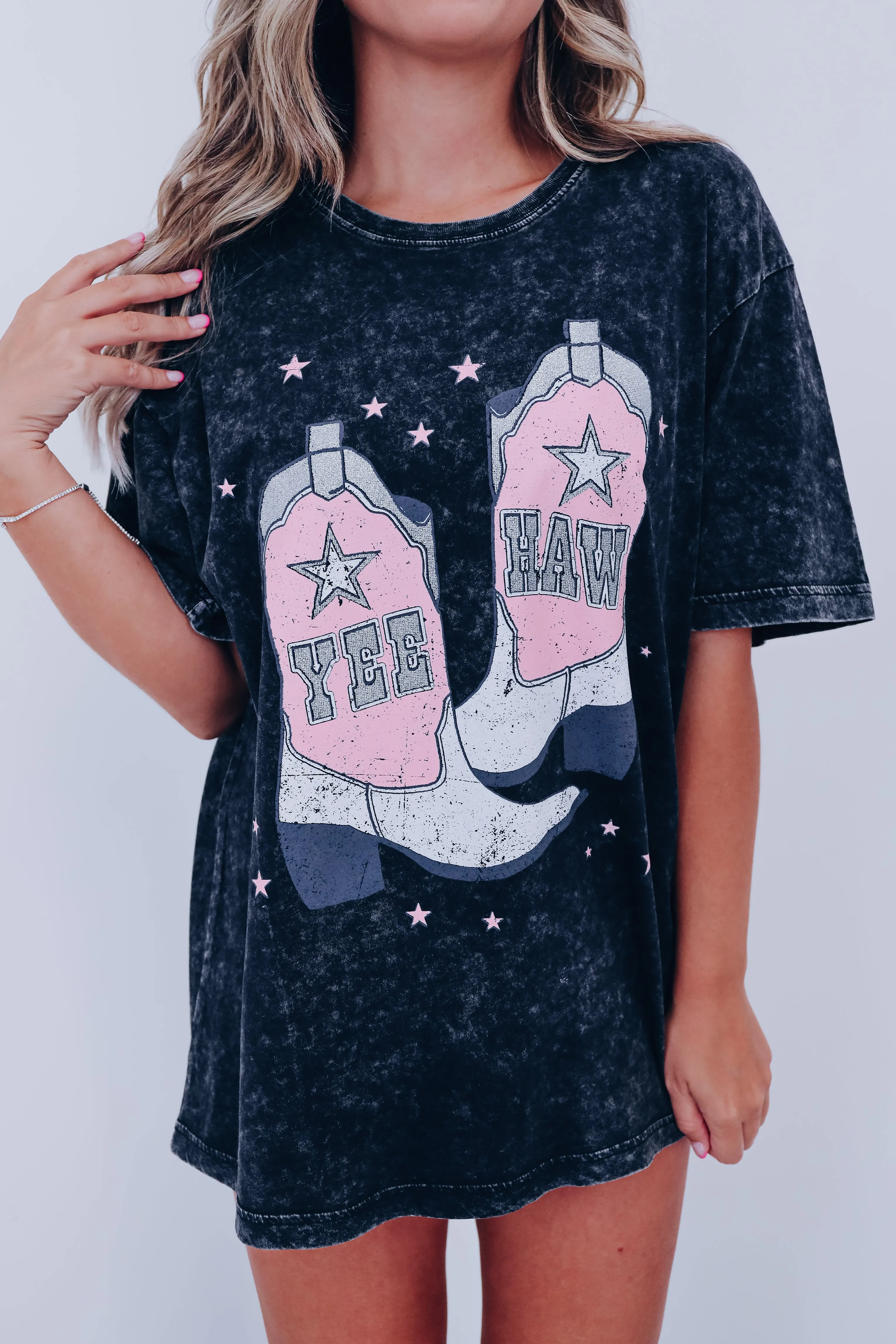 Glitter Yee Haw Graphic Tee - Black