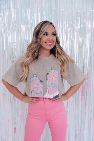 Glitter Yee Haw Graphic Tee - Tan