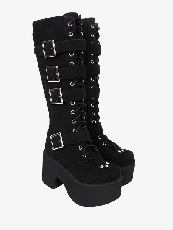Gothic Lolita Boots PU Leather PU Round Toe Black Lolita Footwear