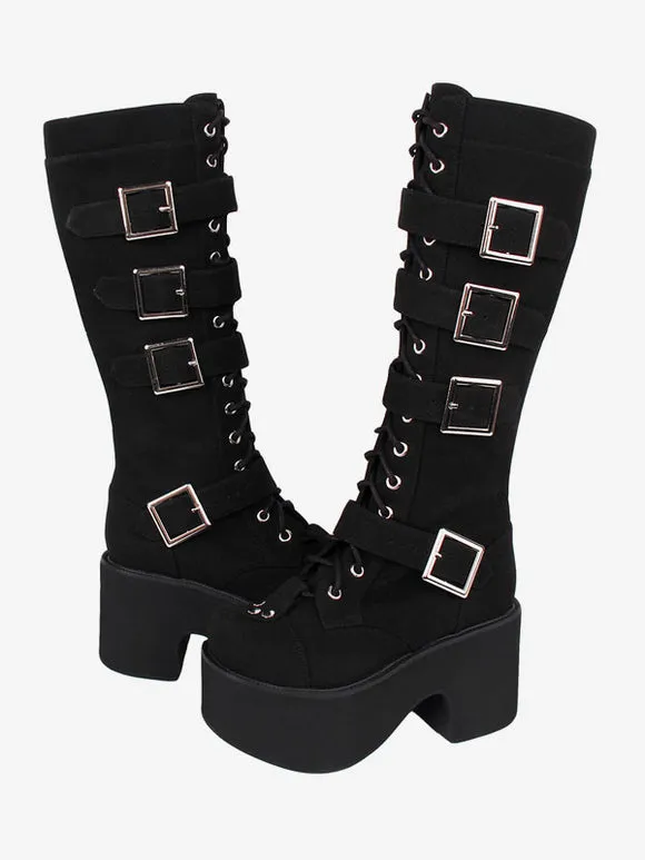 Gothic Lolita Boots PU Leather PU Round Toe Black Lolita Footwear
