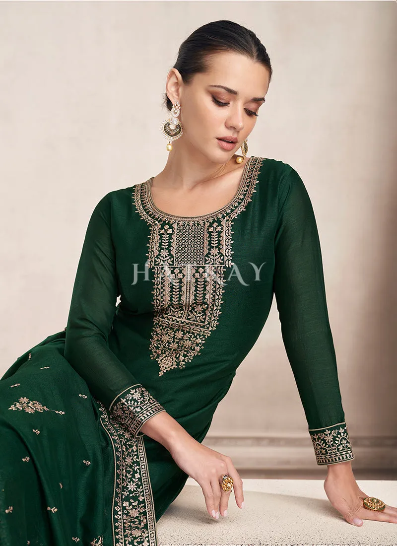 Green Golden Embroidered Silk Salwar Kameez