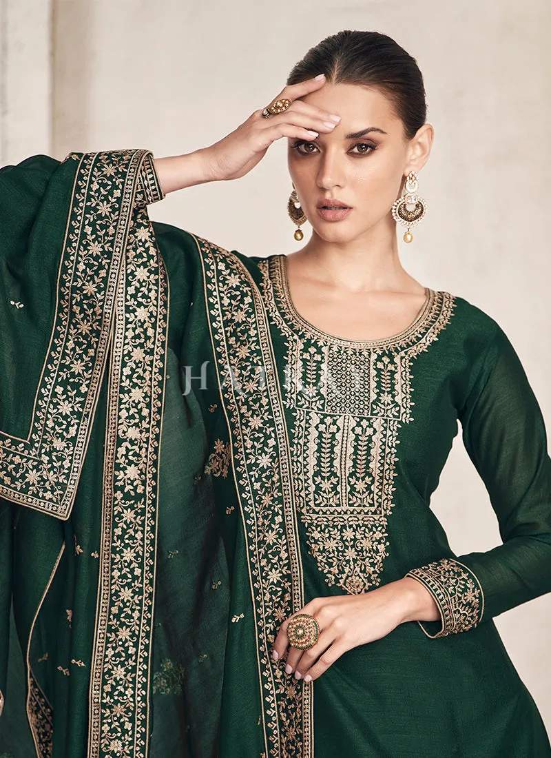 Green Golden Embroidered Silk Salwar Kameez