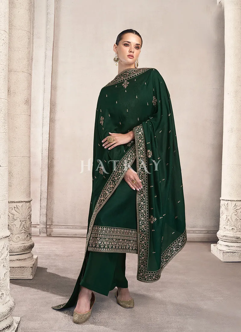 Green Golden Embroidered Silk Salwar Kameez