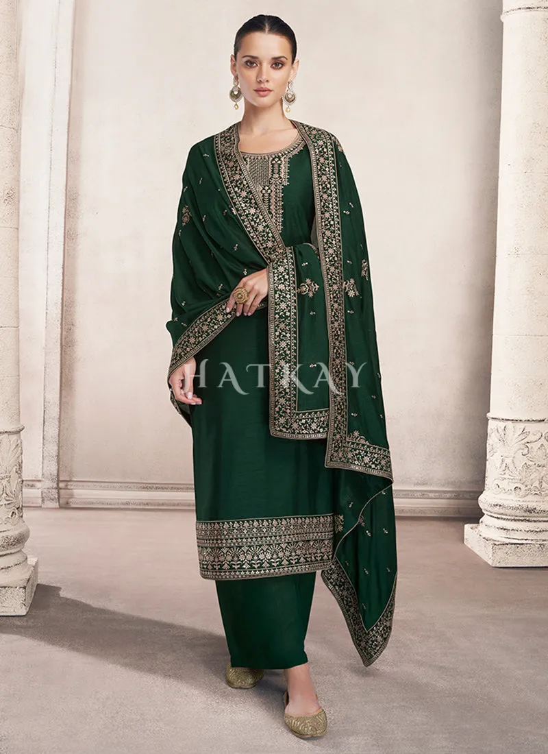 Green Golden Embroidered Silk Salwar Kameez
