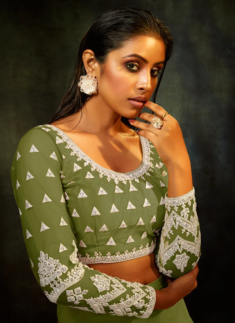 Green Sequence Embroidered Designer Lehenga Choli
