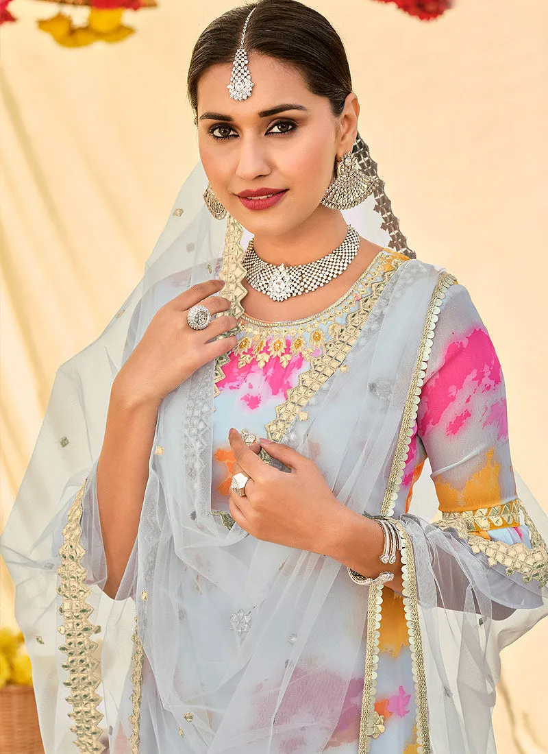 Grey And Yellow Embroidered Sharara Suit