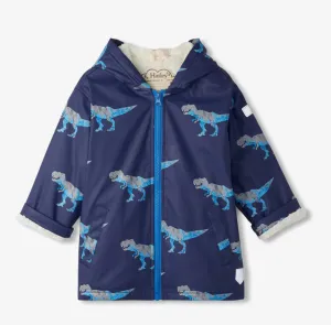 Hatley Boys T-Rex Attack Sherpa Lined Zip-Up Rain Jacket: Size 3-7 years