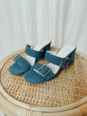 Havana Denim Bamboo Buckle Heel Sandal