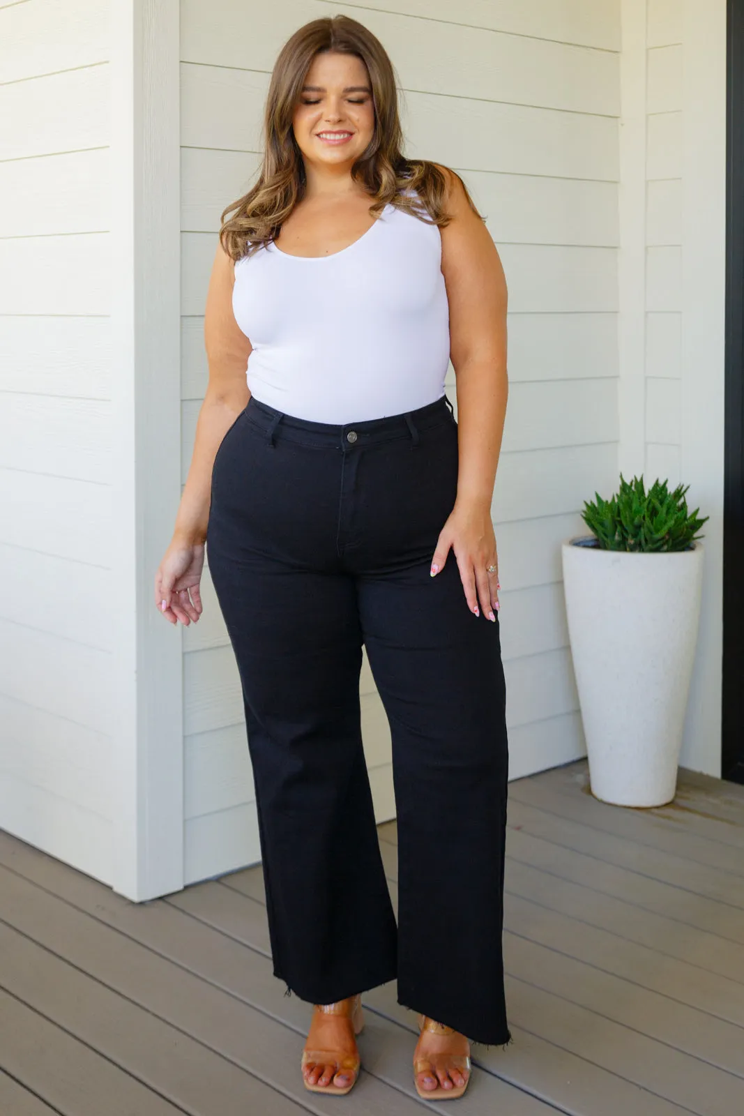 Hazel Blues® |  August High Rise Wide Leg Crop Jeans in Black