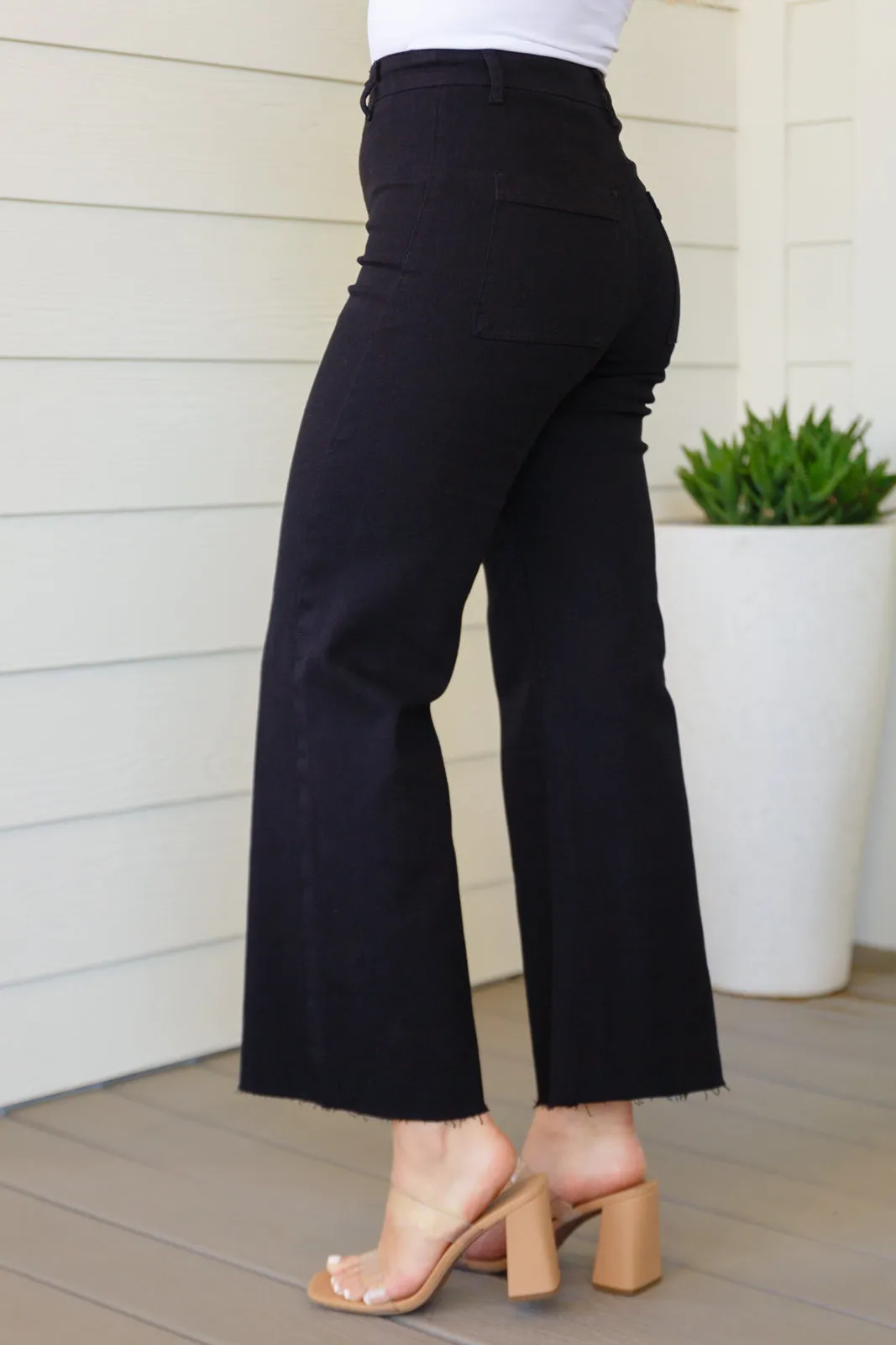 Hazel Blues® |  August High Rise Wide Leg Crop Jeans in Black