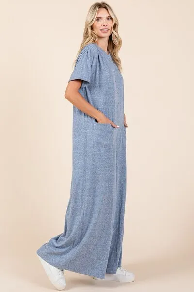 Hazel Blues® |  Mittoshop Button Detail Short Sleeve Wide Leg Jumpsuit