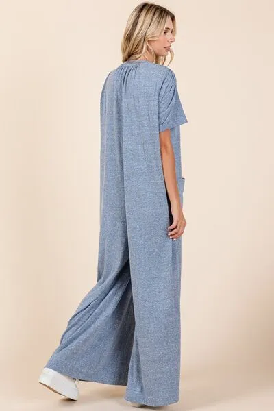 Hazel Blues® |  Mittoshop Button Detail Short Sleeve Wide Leg Jumpsuit