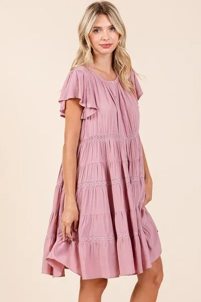 Hazel Blues® |  Mittoshop Lace Detail Ruffled Button Down Tiered Dress