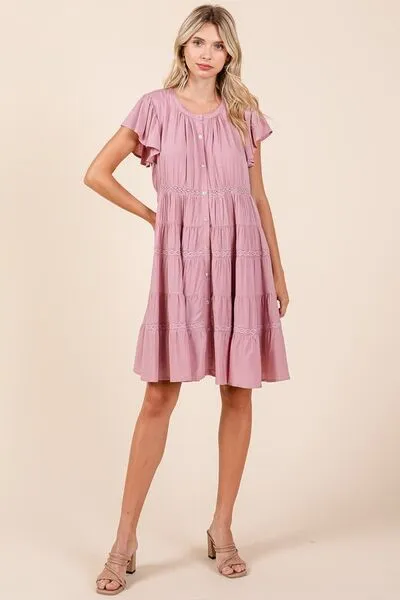 Hazel Blues® |  Mittoshop Lace Detail Ruffled Button Down Tiered Dress