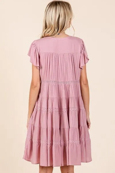 Hazel Blues® |  Mittoshop Lace Detail Ruffled Button Down Tiered Dress