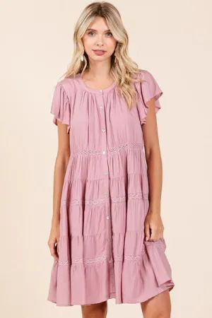 Hazel Blues® |  Mittoshop Lace Detail Ruffled Button Down Tiered Dress