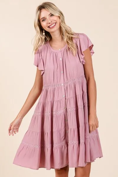 Hazel Blues® |  Mittoshop Lace Detail Ruffled Button Down Tiered Dress