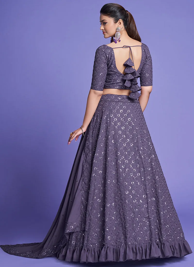 Hazy Purple Sequence Embroidery Wedding Lehenga Choli