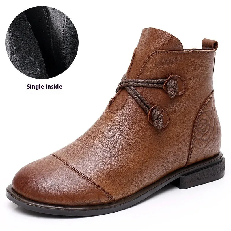 High Quality Leather Ankle Flat Boots