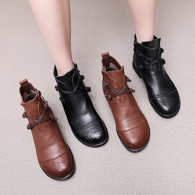 High Quality Leather Ankle Flat Boots