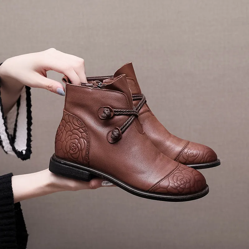 High Quality Leather Ankle Flat Boots