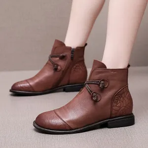 High Quality Leather Ankle Flat Boots