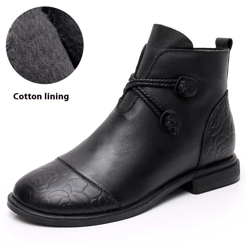 High Quality Leather Ankle Flat Boots