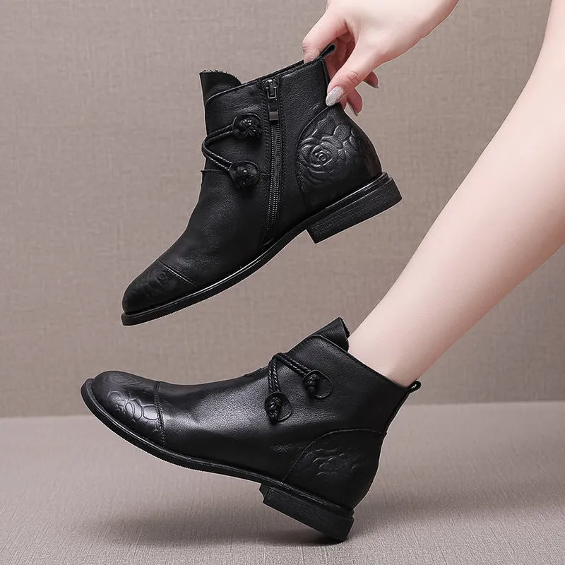 High Quality Leather Ankle Flat Boots