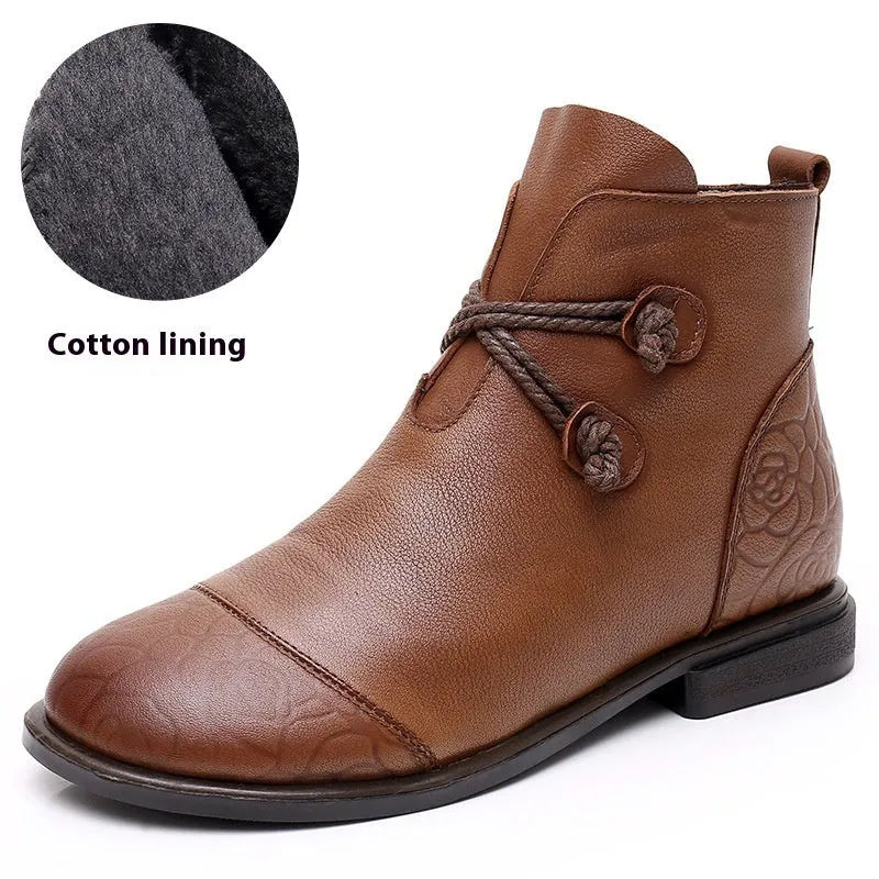 High Quality Leather Ankle Flat Boots