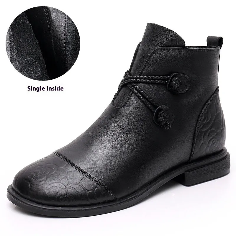 High Quality Leather Ankle Flat Boots