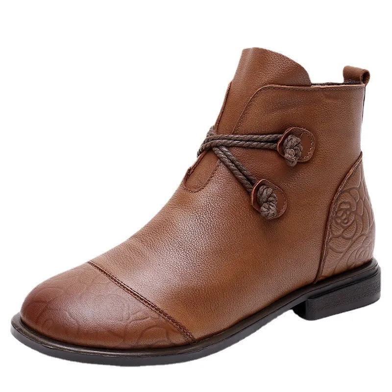 High Quality Leather Ankle Flat Boots