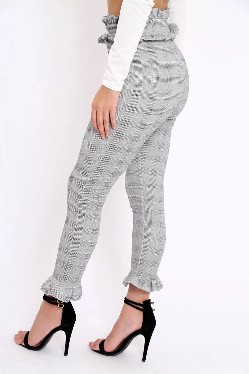 Hound-Tooth Frill Hem Trousers - Adella
