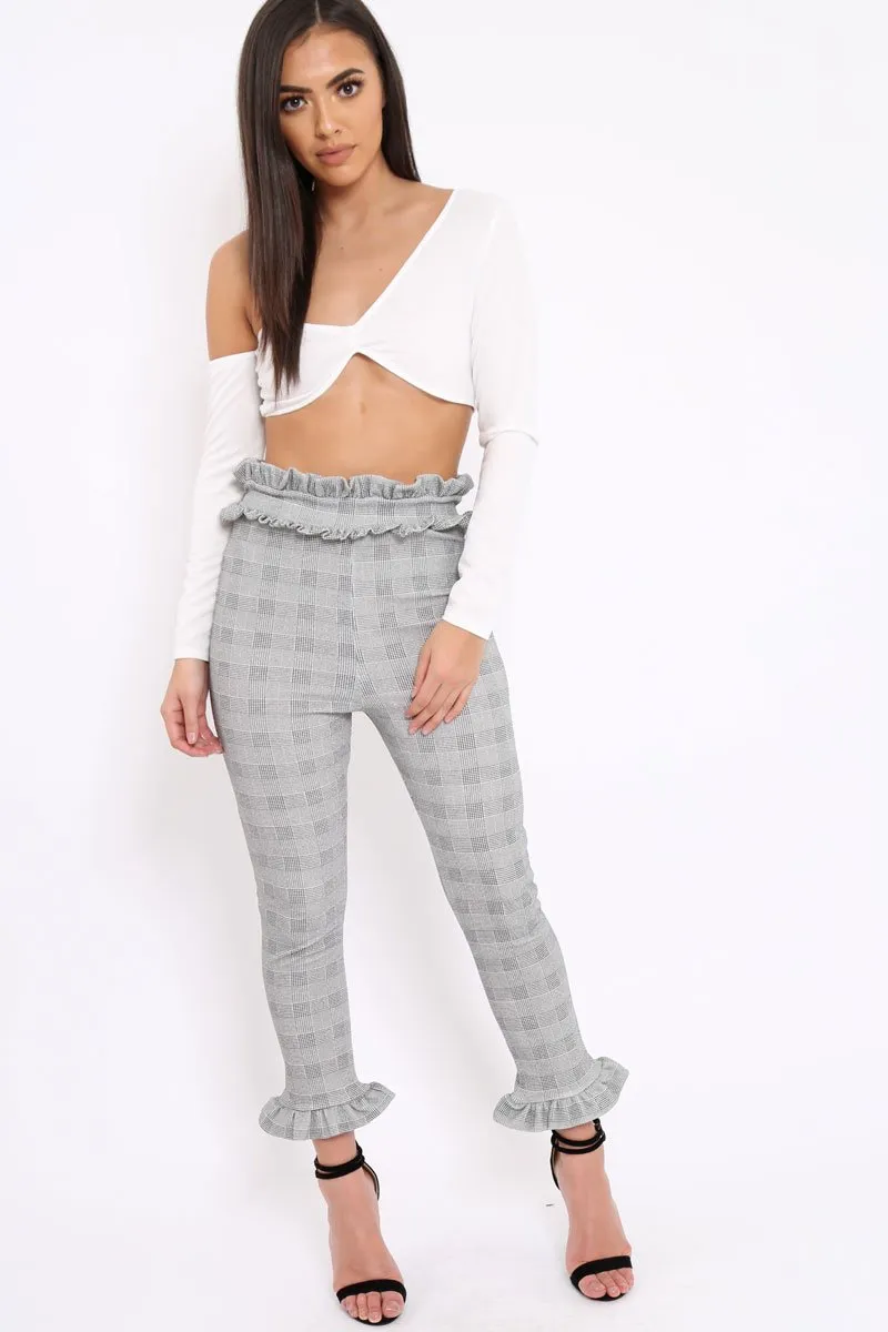 Hound-Tooth Frill Hem Trousers - Adella